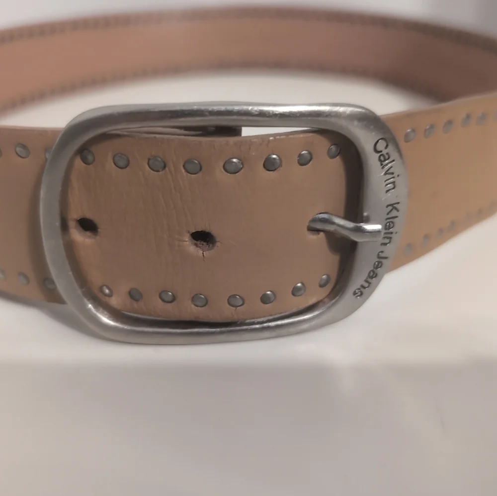 Calvin Klein Jeans Tan Leather Belt w Silver Brass Buckle & Studs Women's Medium